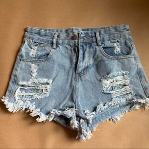 Distressed denim shorts